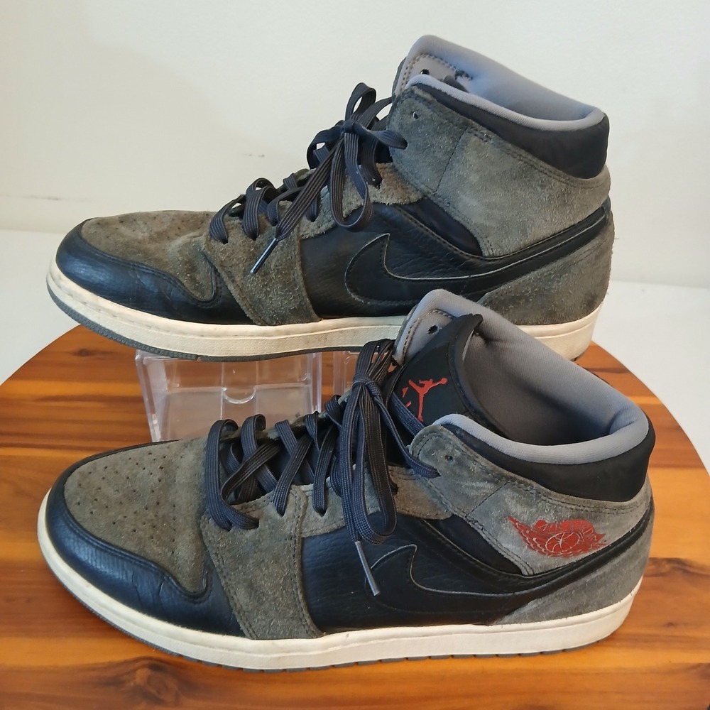 Nike Air Jordan 1 Mid Mens 10.5 Black Dark Grey Shoes Sneakers 554724-018